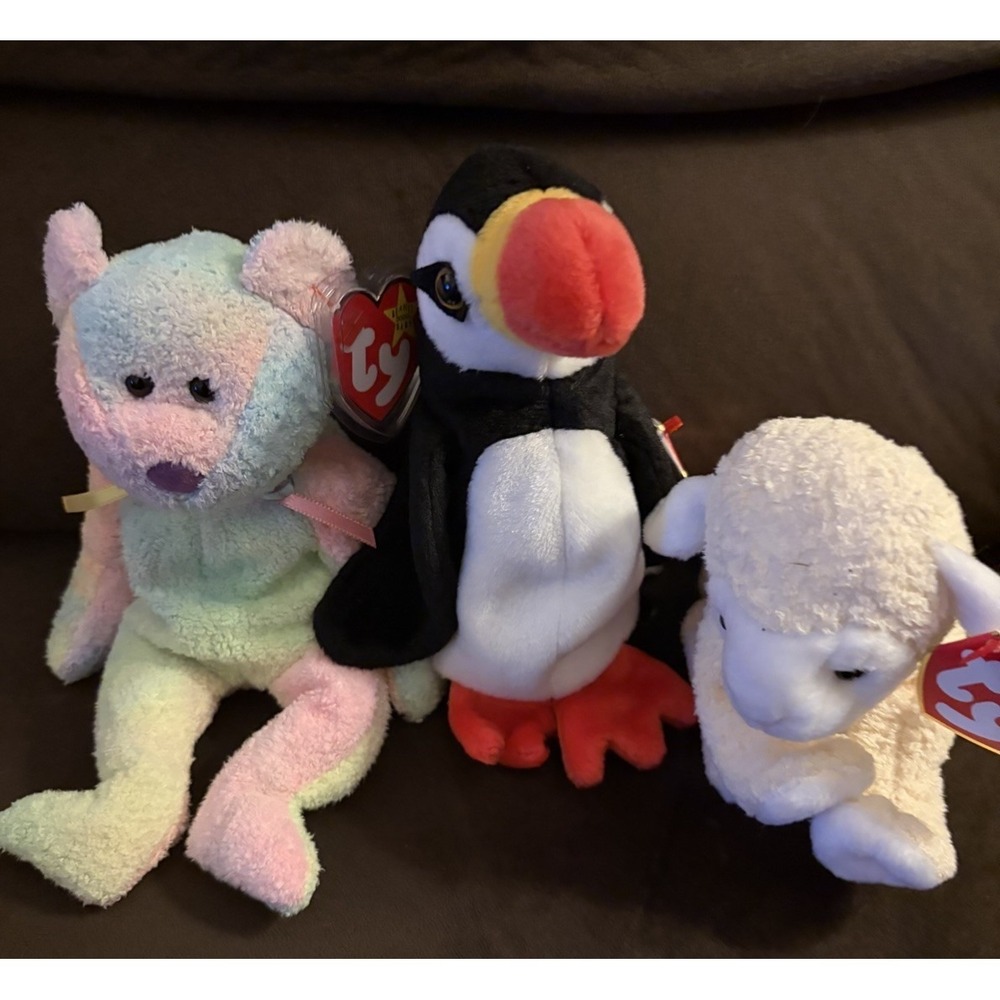Lot Of 3 Beanie Babies Puffer Groovy Fleece